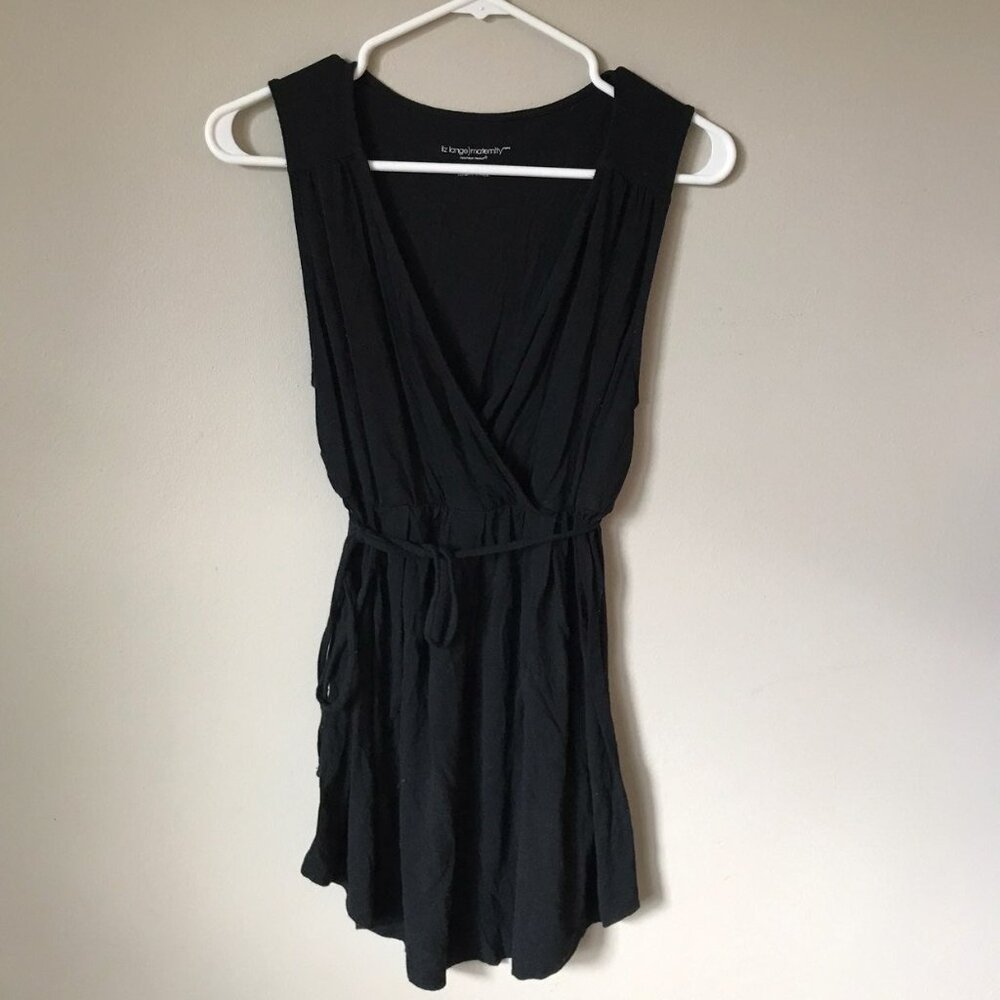 Liz Lange Maternity Black Sleeveless V-Neck Dress With Waist Tie Womens M